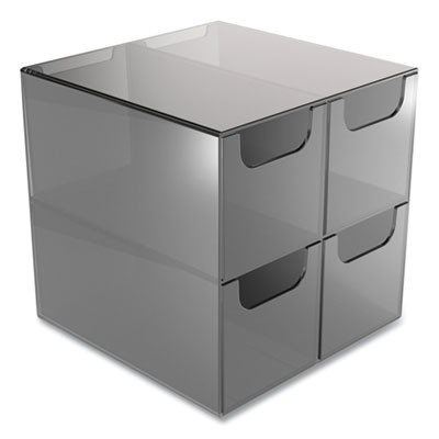 Plastic Cube Desktop Organizer, 4 Compartments, 6 x 6 x 6, Smoke