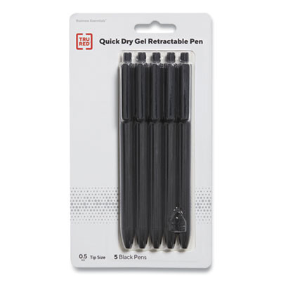Quick Dry Gel Pen, Retractable, Fine 0.5 Mm, Black Ink, Black Barrel, 5/Pack