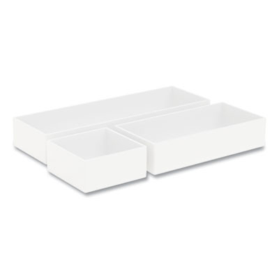 Three-Piece Plastic Drawer Organizer, 3.23 X 3.23 X 1.47, 6.26 X 3.23 X 1.47, 9.5 X 3.23 X 1.47, White, 3/Set