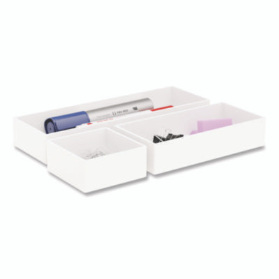 Three-Piece Plastic Drawer Organizer, 3.23 X 3.23 X 1.47, 6.26 X 3.23 X 1.47, 9.5 X 3.23 X 1.47, White, 3/Set