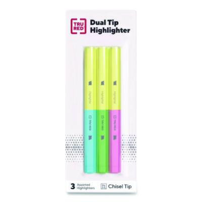 Tank Style Twin Tip Highlighters, Assorted Ink Colors, Chisel Tip, Assorted Barrel Colors, 3/Pack