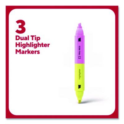 Tank Style Twin Tip Highlighters, Assorted Ink Colors, Chisel Tip, Assorted Barrel Colors, 3/Pack