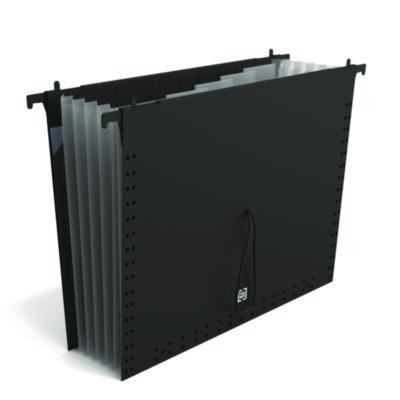 Moisture-Resistant Hanging Pocket File, 7 Sections, 1/5-Cut Tabs, Letter Size, Black