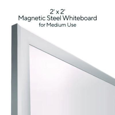 Magnetic Steel Dry Erase Board, 24" x 24", White Surface, Gray/Natural Aluminum Frame