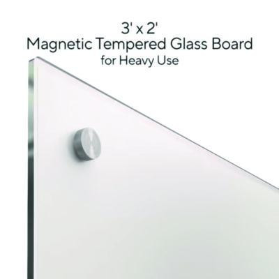 Magnetic Tempered Glass Dry Erase Board, 36" x 24", White Surface
