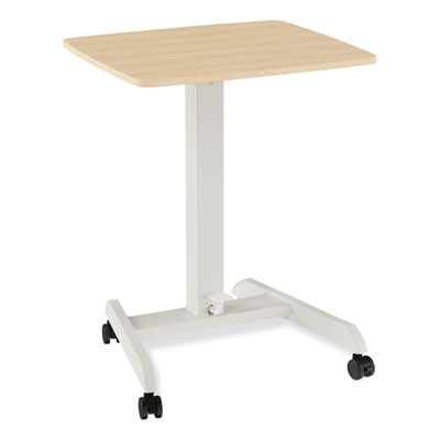 Essentials Sit-Stand Single-Column Mobile Workstation, 23.6" x 20.5" x 29.6" To 44.2", Natural Wood/Light Gray