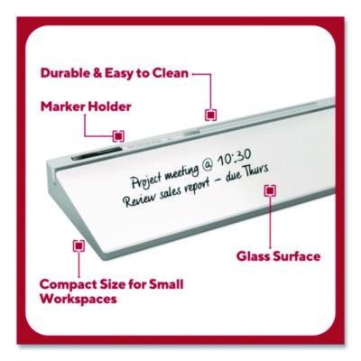 Glass Desktop Dry Erase Board, 18.1" x 5.9", White Surface, Aluminum Frame