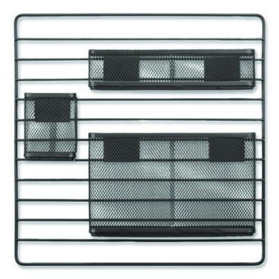 Metal Mesh 3-Compartment Cubicle/Wall-Mount Office Supplies Organizer, 15" x 15", Black