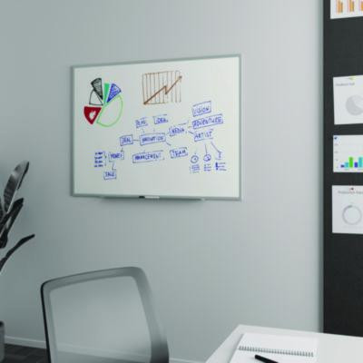 Melamine Dry Erase Board, 48" x 36", White Surface, Gray/Natural Aluminum Frame