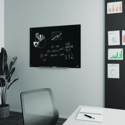 Tempered Glass Dry Erase Board, 48" x 36", Black Surface