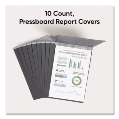 Prong Fastener Premium Pressboard Report Cover, Two-Piece Prong Fastener, 3" Capacity, 11 x 17, Black/Black, 10/Box