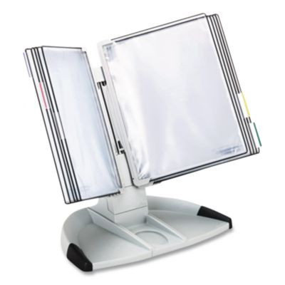 Modular Desktop Document Holder, 10 Panels With Black Borders, Gray Base