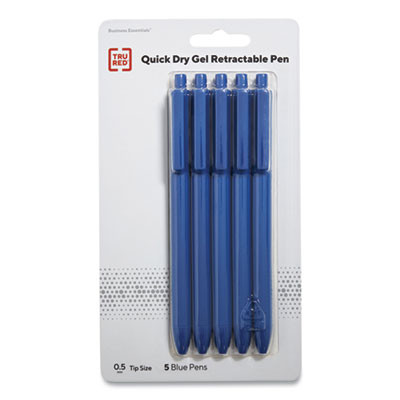 Quick Dry Gel Pen, Retractable, Fine 0.5 Mm, Blue Ink, Blue Barrel, 5/Pack