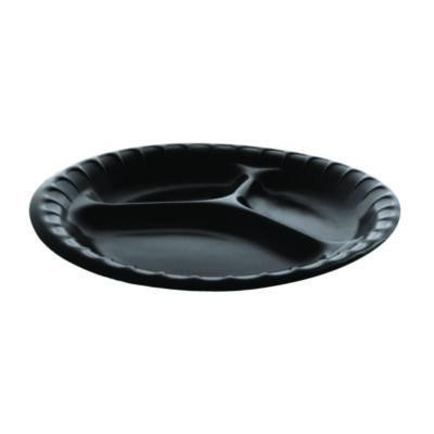 Placesetter Deluxe Laminated Foam Dinnerware, 3-Compartment Plate, 9" Dia, Black, 200/Carton