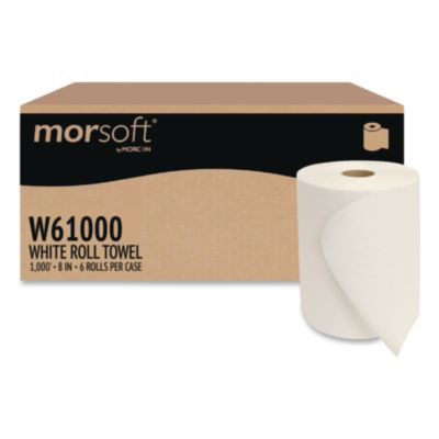 Morsoft Universal Roll Towels, 1-Ply, 8" x 1,000 Ft, White, 6 Rolls/Carton