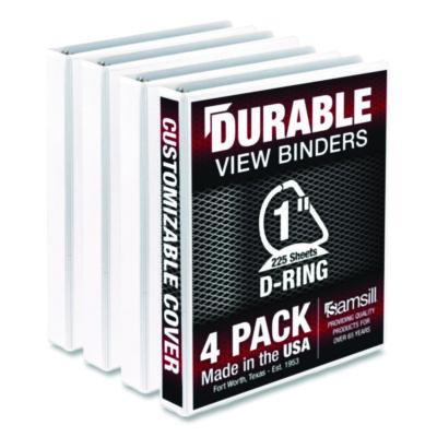 Durable D-Ring View Binders, 3 Rings, 1" Capacity, 11.5" x 8.5", White, 4/Pack