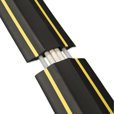 Medium-Duty Floor Cable Cover, 3.25 X 0.5 X 6 Ft, Black With Yellow Stripe