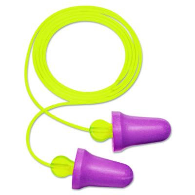 No-Touch Push-To-Fit Single-Use Earplugs, Corded, 29 Db Nrr, One Size Fits Most, Purple Bell/T-Shaped Plugs, 100/Box