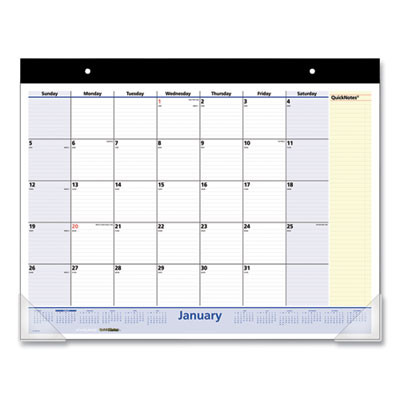Quicknotes Desk Pad, 22 x 17, White/Blue/Yellow Sheets, Black Binding, Clear Corners, 13-Month: Jan 2026 To Jan 2027