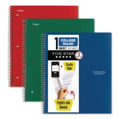Wirebound Notebook, 1-Subject, Medium/College Rule, Assorted Cover Colors, (100) 11" x 8.5" Sheets, 3/Pack