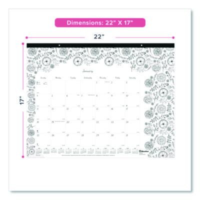 Monthly Desk Pad Calendar, Monthly Coloring Artwork, 22 x 17, Black Binding, Clear Corners, 12-Month (Jan To Dec): 2026