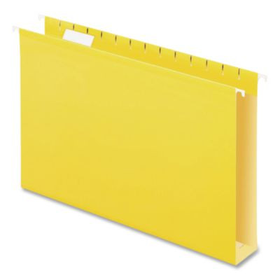 Extra Capacity Reinforced Hanging File Folders With Box Bottom, 2" Capacity, Legal Size, 1/5-Cut Tabs, Yellow, 25/Box