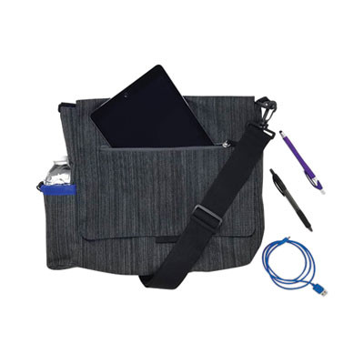 Fabric Casual Messenger Bag, Charcoal/Cobalt