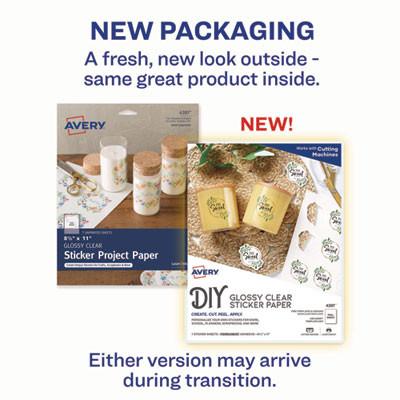 Avery Sticker Project Paper Laser/Inkjet Multipurpose Labels, 11 x 8.5, Glossy Clear, 1 Label/Sheet, 7 Sheets/Pack