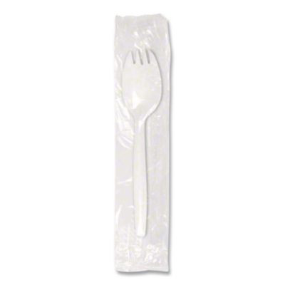 Individually Wrapped Mediumweight Cutlery, Spork, Plastic, White, 1,000/Carton