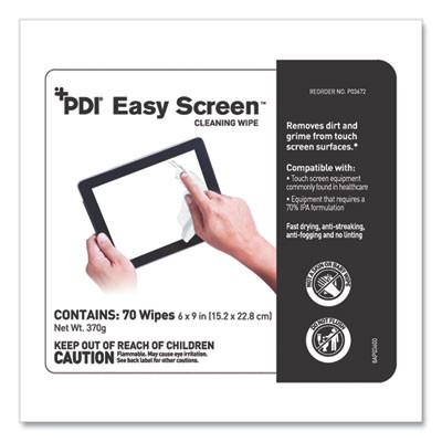 Pdi Easy Screen Cleaning Wipes, 1-Ply, 9 X 6, Unscented, White, 70/Pack