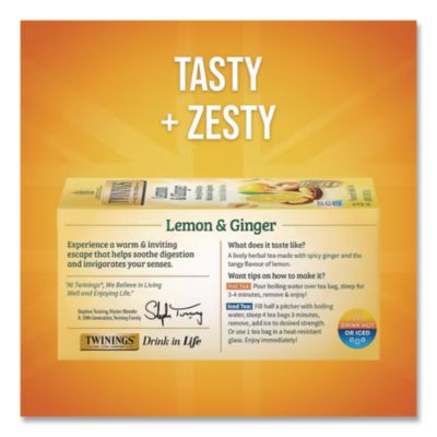 Tea Bags, Lemon And Ginger, 1.32 Oz Tea Bag, 25 Tea Bags/Box