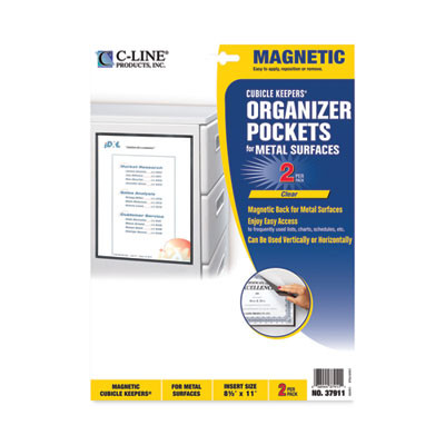 Magnetic Cubicle Keepers Display Holders, 9.2 x 11.69, Magnetic Mount, Clear, 2/Pack