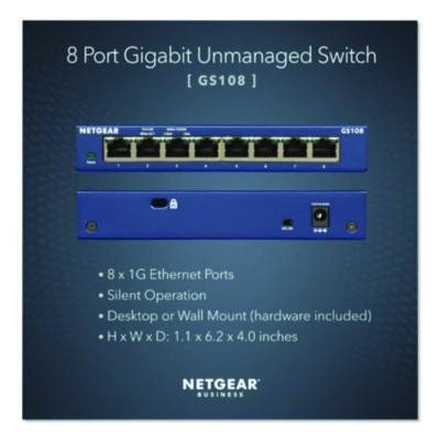Unmanaged Gigabit Ethernet Switch, 16 Gbps Bandwidth, 192 Kb Buffer, 8 Ports