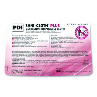 Pdi San-Cloth Plus Germicidal Disposable Cloth, 6 x 6.75, Unscented, White, 160/Pack