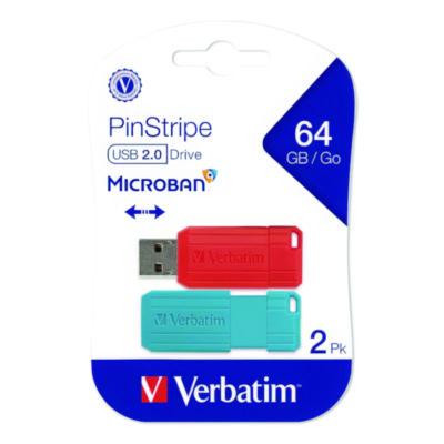 Pinstripe Usb 2.0 Flash Drive, 64 Gb, Caribbean Blue/Red, 2/Pack