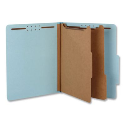 Pressboard Top Tab Classification Folders, 2/5-Cut Tab, Expands 2.5", 2 Dividers, 6 Fasteners, Letter Size, Light Blue, 10/Bx