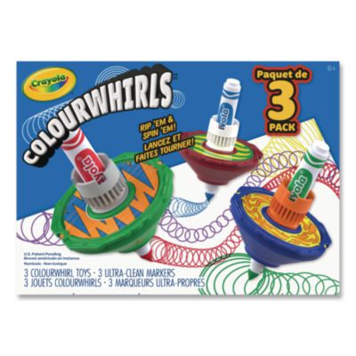 Colourwhirls Toy With (3) Rip-Cord Spinners And (3) Ultra-Clean Washable Markers, Ages 6 And Up, 12 Pieces