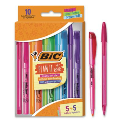 Plan It Sets Ballpoint Pen And Highlighter Pack, Assorted Colors, (5) Highlighters, (5) Pens