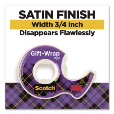 Gift Wrap Tape With Dispenser, 1" Core, 0.75" x 50 Ft, Clear, 6/Pack