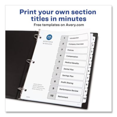 Customizable Toc Ready Index Black And White Dividers, 10-Tab, 1 To 10, 11 x 8.5, 1 Set