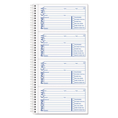 Second Nature Phone Call Book, Two-Part Carbonless, 5 x 2.75, 4 Forms/Sheet, 400 Forms Total