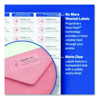 Matte Clear Easy Peel Mailing Labels W/ Sure Feed Technology, Laser Printers, 1.33 X 4, Clear, 14/Sheet, 50 Sheets/Box