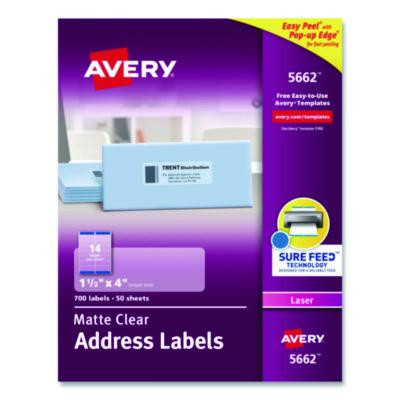 Matte Clear Easy Peel Mailing Labels W/ Sure Feed Technology, Laser Printers, 1.33 X 4, Clear, 14/Sheet, 50 Sheets/Box