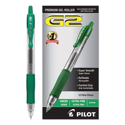 G2 Premium Gel Pen, Retractable, Extra-Fine 0.5 Mm, Green Ink, Smoke/Green Barrel, Dozen