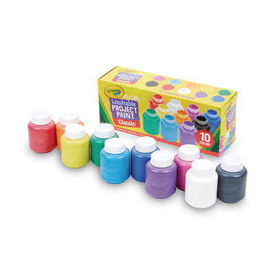 Washable Watercolor Project Paint, Assorted Classic Colors, 2 Oz Bottle, 10/Pack