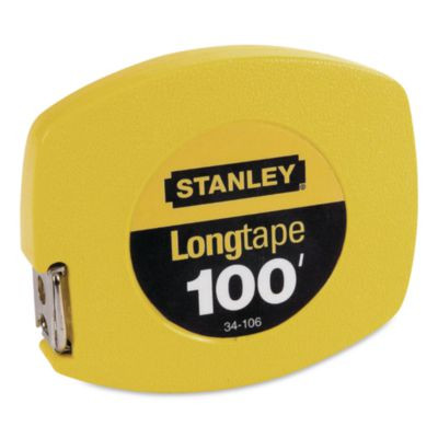 Long Tape Measure, 1/8" Graduations, 100 Ft, Yellow