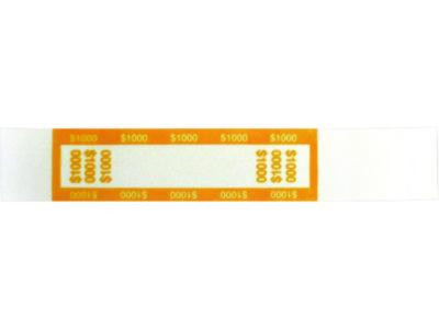 Currency Straps, Self-Adhesive, Tens, $1,000 Strap, Yellow/White, 1,000/Pack