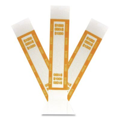 Currency Straps, Self-Adhesive, Tens, $1,000 Strap, Yellow/White, 1,000/Pack