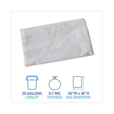 Linear Low Density Industrial Can Liners, 30 Gal, 0.7 Mil, 30" x 36", White, Flat Pack, 200/Carton
