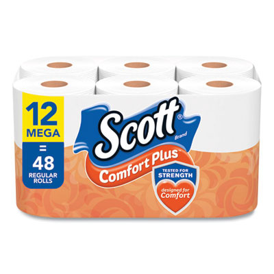 Comfortplus Toilet Paper, Mega Roll, Septic Safe, 1-Ply, White, 425 Sheets/Roll, 12 Rolls/Pack